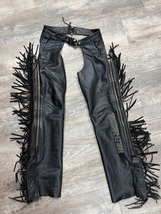 Harley-Davidson Pants - Harley-Davidson Black Leather Fringe Motorcycle Chaps with Zippers